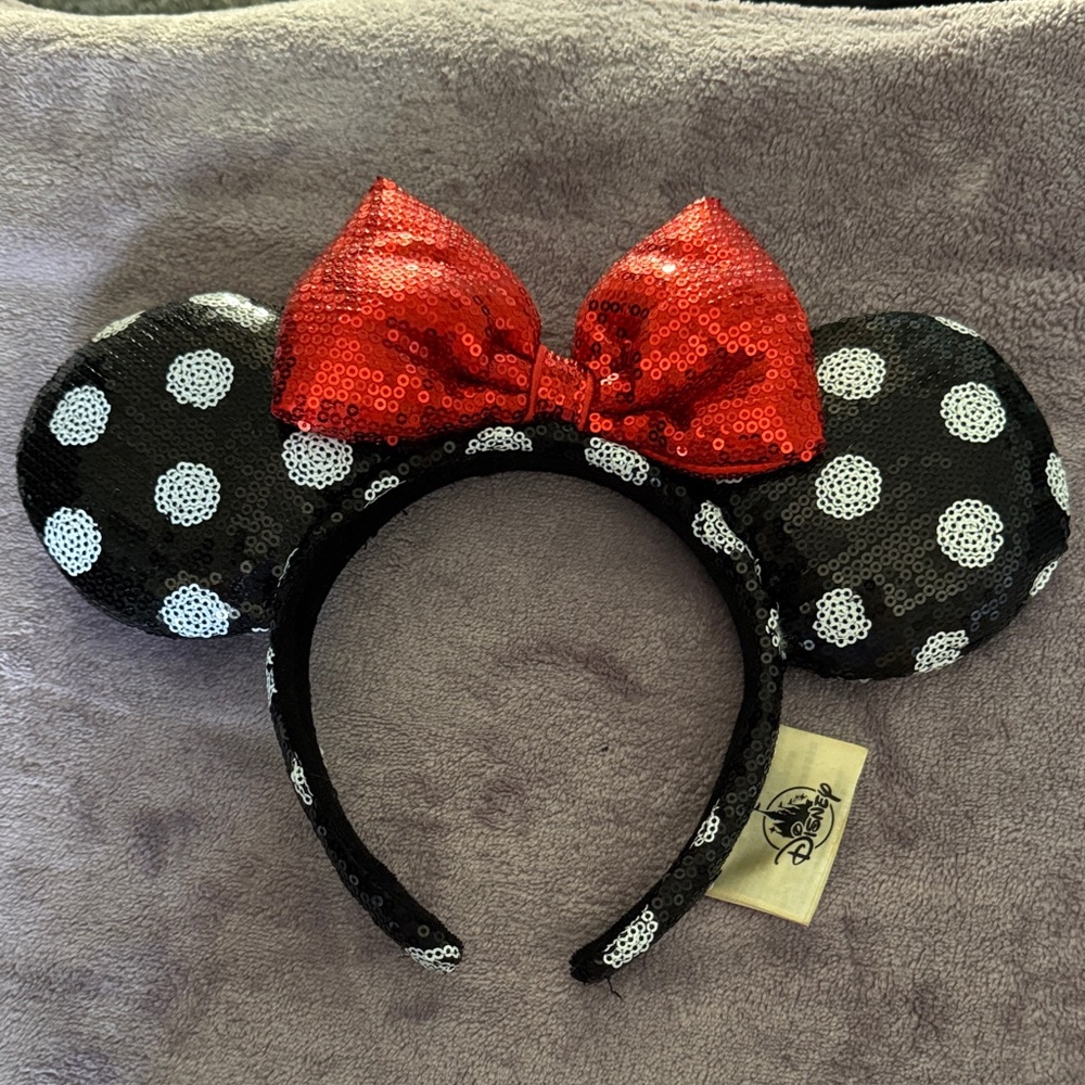 Disney Sequin Polka Dot Minnie Ears with Red Bow